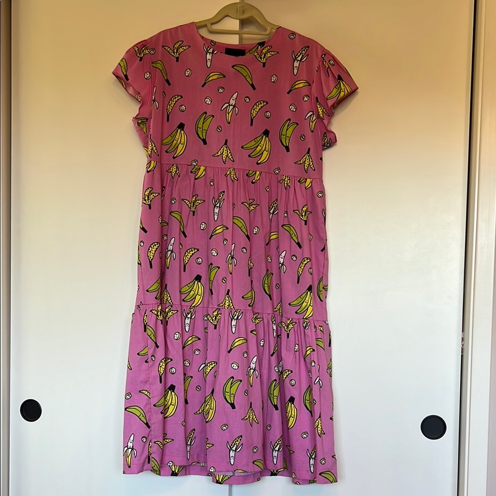 Nooworks Frida Vibrant Pink Dress with Banana Design